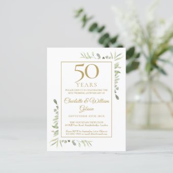 50th Golden Wedding Anniversary Greenery Invitation Postcard | Zazzle