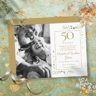 50th Golden Wedding Anniversary Greenery Photo Announcement Postcard