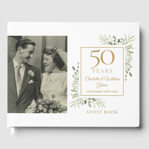 50th Golden Wedding Anniversary Greenery Photo Guest Book