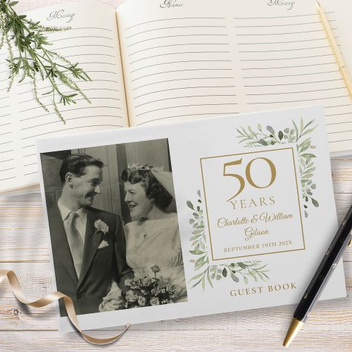 50th Golden Wedding Anniversary Greenery Photo Guest Book