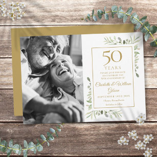 50th Golden Wedding Anniversary Greenery Photo Save The Date
