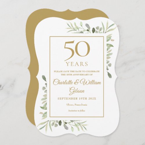 50th Golden Wedding Anniversary Greenery Save The Date