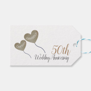50th golden wedding anniversary heart balloons gift tags
