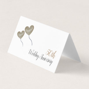 50th Wedding Place Cards Zazzle 50th Golden Wedding Anniversary Heart Balloons Place Card