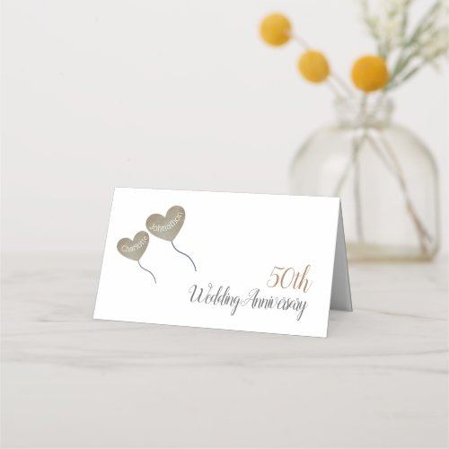 50th golden wedding anniversary heart balloons place card