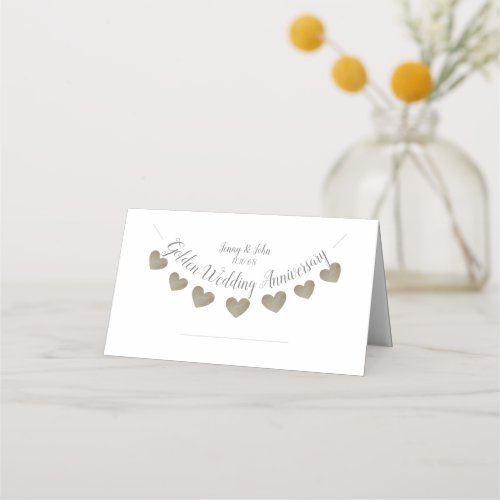 50th Golden Wedding Anniversary heart bunting Place Card