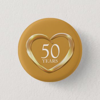 50th Golden Wedding Anniversary Heart Button Badge by mylittleedenweddings at Zazzle