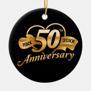 50th Golden Wedding Anniversary Heart Ceramic Ornament