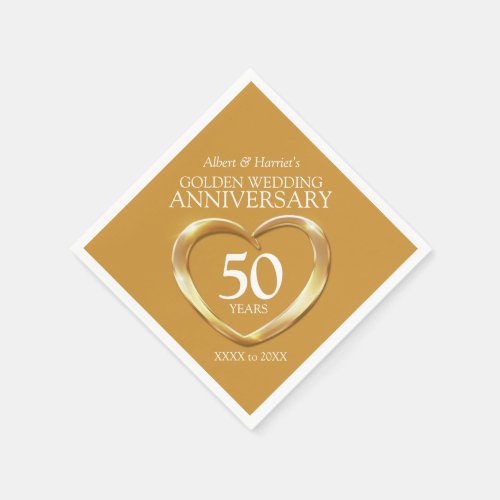 50th golden wedding anniversary heart custom name napkins