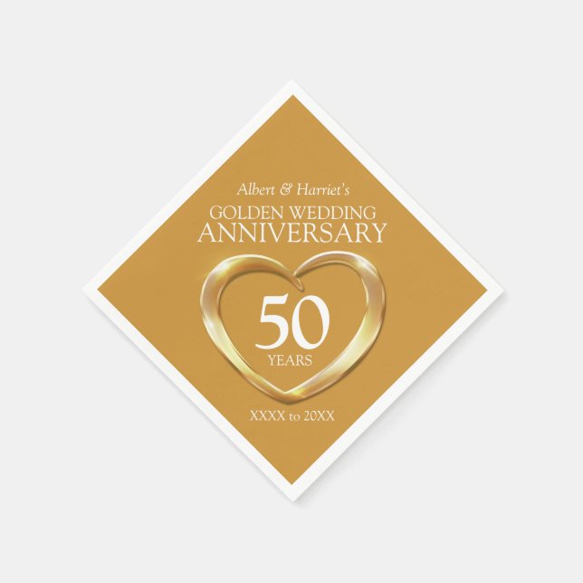50th golden wedding anniversary heart custom name napkins (Corner)