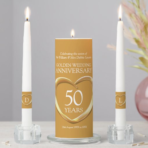 50th Golden Wedding Anniversary Heart Custom Unity Candle Set Zazzle