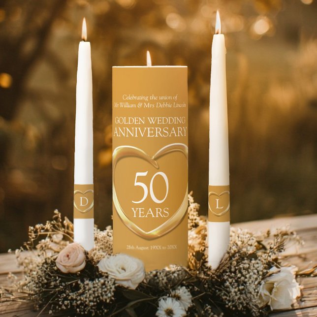 50th Golden Wedding Anniversary heart custom Unity Candle Set (Creator Uploaded)