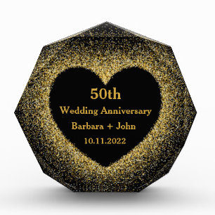 50th Golden Wedding Anniversary Heart Gold Glam Acrylic Award