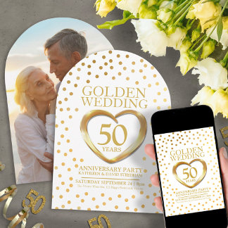 50th golden wedding anniversary heart invitation