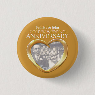 50th golden wedding anniversary heart photo badge button