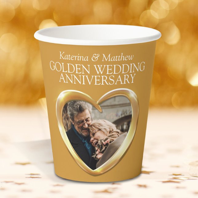 50th Golden Wedding anniversary heart photo Paper Cups (Creator Uploaded)