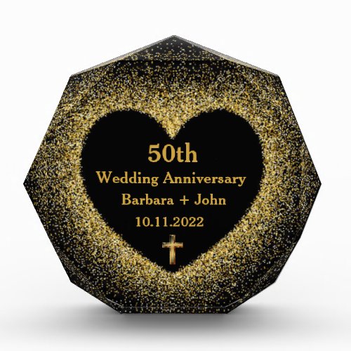 50th Golden Wedding Anniversary Heart Religious Acrylic Award
