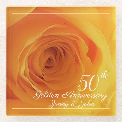 50th Golden Wedding Anniversary husband  wife Glass Coaster