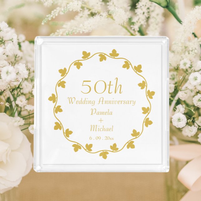 50th Golden Wedding Anniversary Ivy Wreath Acrylic Tray (In Situ)