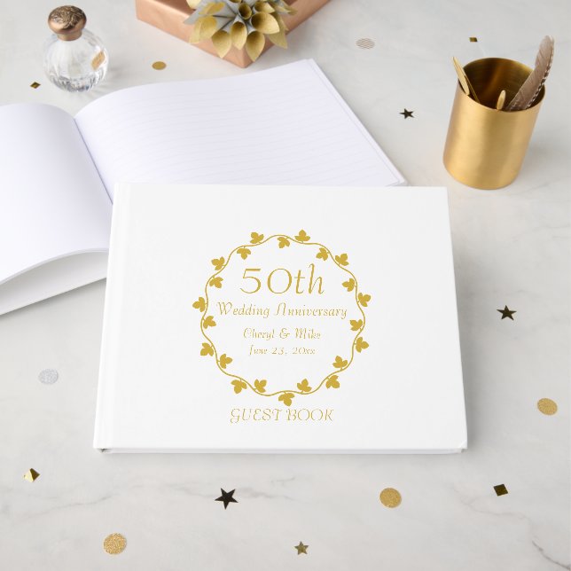 50th Golden Wedding Anniversary Ivy Wreath Guest Book (Front Open)