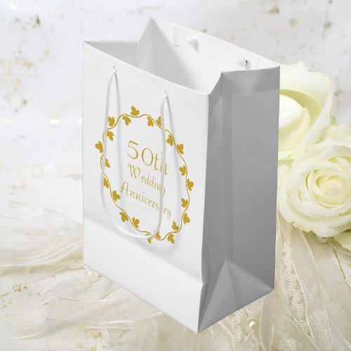 50th Golden Wedding Anniversary Ivy Wreath Medium Gift Bag