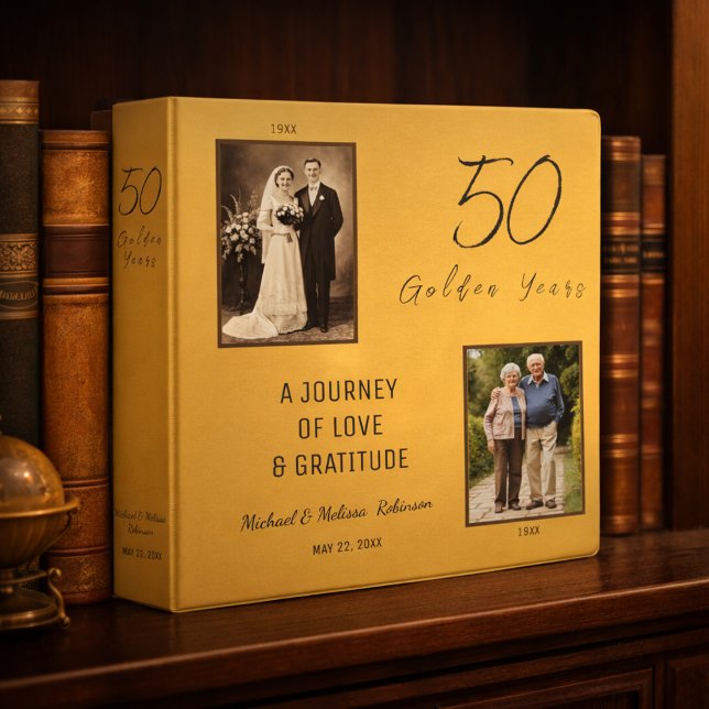 50th Golden Wedding Anniversary Keepsake Memory 3 Ring Binder (Elegant 50th anniversary memory binder with timeless gold design.)