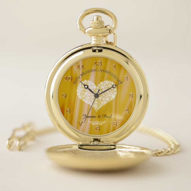 50th Golden Wedding Anniversary Keepsake Pocket Watch (Inside)