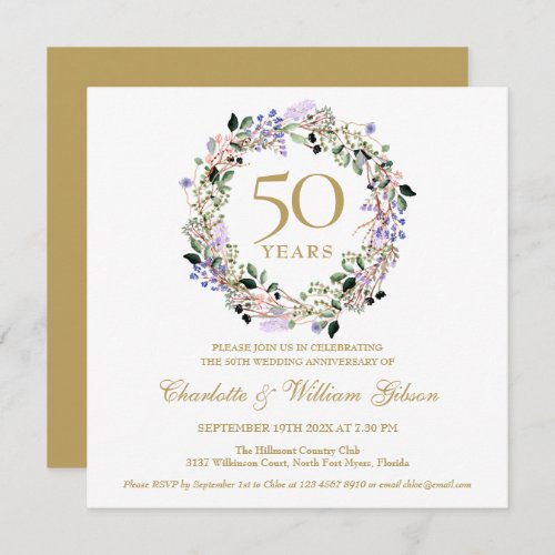 50th Golden Wedding Anniversary Lavender Floral Invitation
