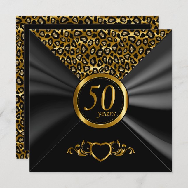 50th Golden Wedding Anniversary | Leopard Pattern Invitation (Front/Back)