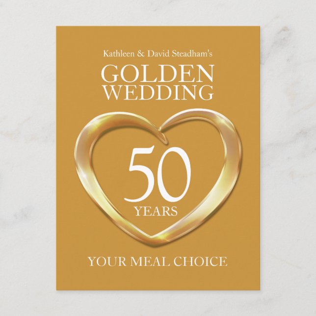 50th Golden Wedding Anniversary meal choice Enclosure Card (Front)