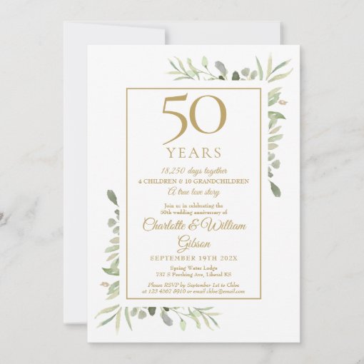 50th Golden Wedding Anniversary Memories Greenery Invitation | Zazzle