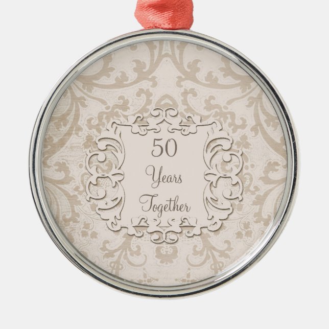 50th Golden Wedding Anniversary Metal Ornament (Front)