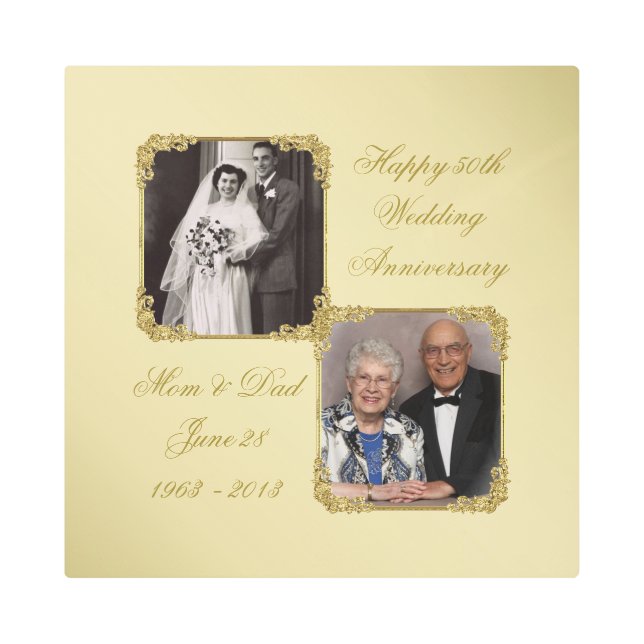 50th Golden Wedding Anniversary Metal Wall Art (Front)