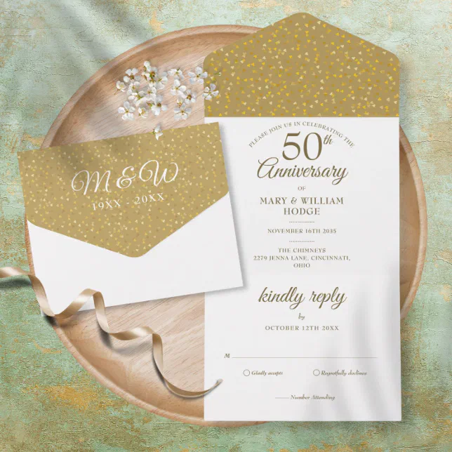 50th Golden Wedding Anniversary Monogram All In One Invitation | Zazzle