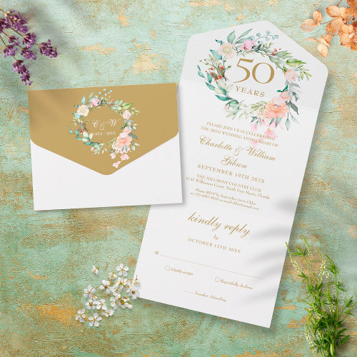 50th Golden Wedding Anniversary Monogram Floral