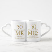 50th Golden Wedding Anniversary Mr Mrs Right Coffee Mug Set (Front Nesting)