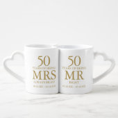 50th Golden Wedding Anniversary Mr Mrs Right Coffee Mug Set (Back Nesting)