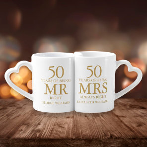 50th Golden Wedding Anniversary Mr Mrs Right Coffee Mug Set