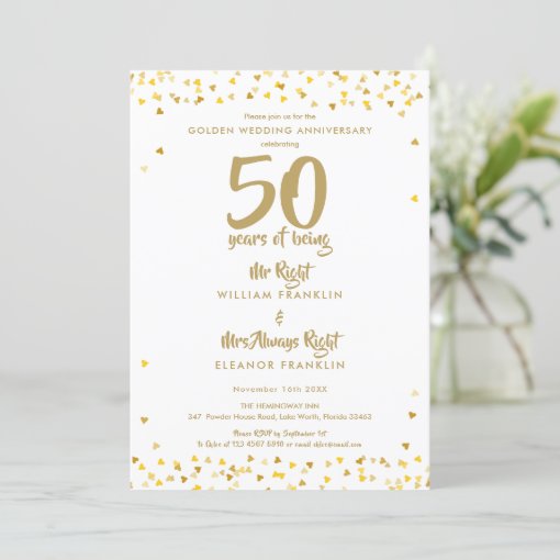 50th Golden Wedding Anniversary Mr Mrs Right Fun Invitation | Zazzle