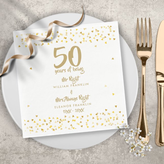 50th Golden Wedding Anniversary Mr Mrs Right Fun Napkins (Creator Uploaded)