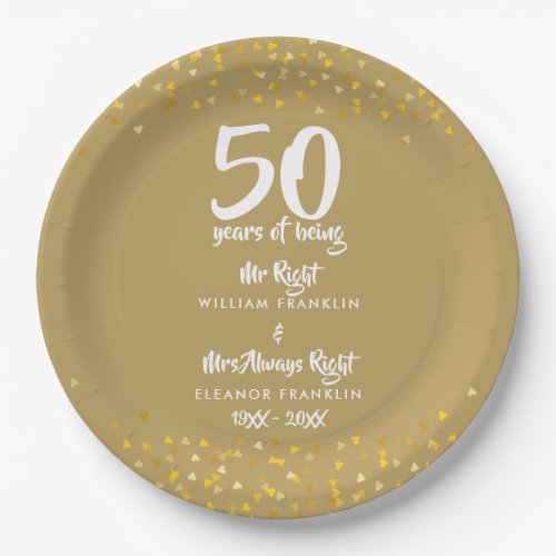 50th Golden Wedding Anniversary Mr Mrs Right Fun Paper Plates