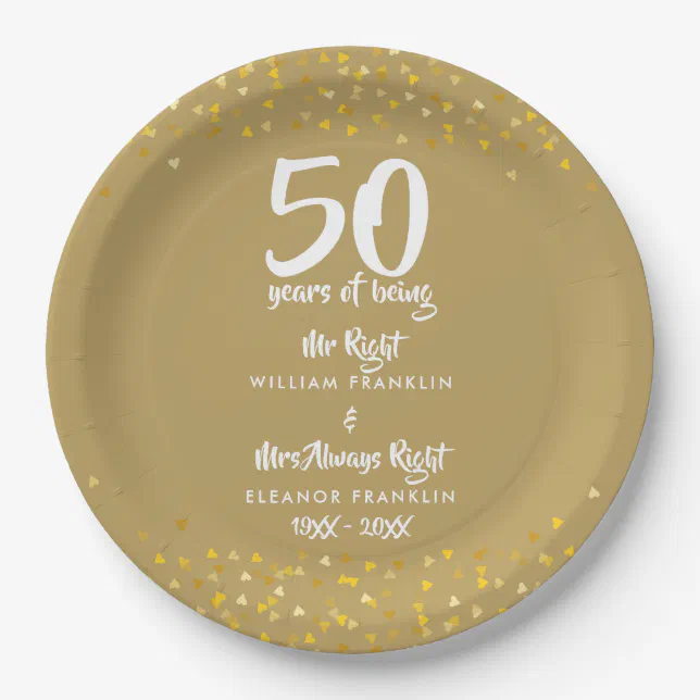 50th Golden Wedding Anniversary Mr Mrs Right Fun Paper Plates | Zazzle