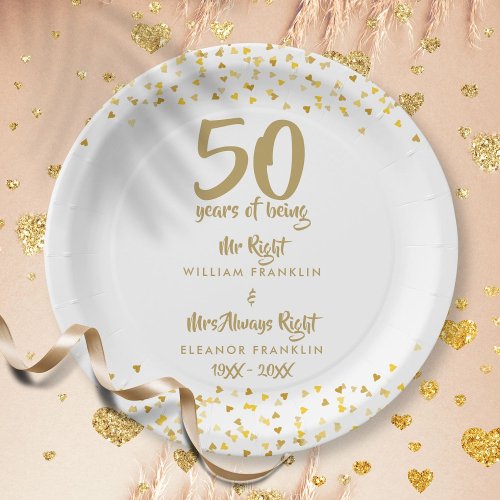 50th Golden Wedding Anniversary Mr Mrs Right Fun Paper Plates