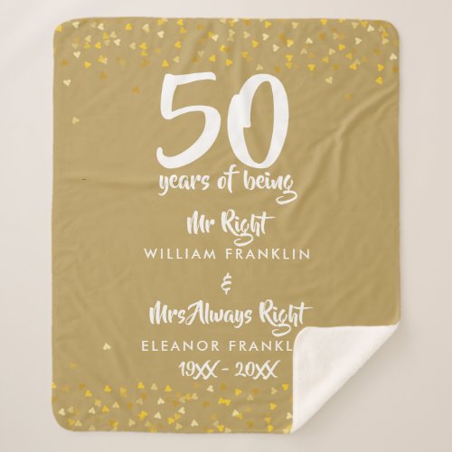 50th Golden Wedding Anniversary Mr Mrs Right Fun Sherpa Blanket