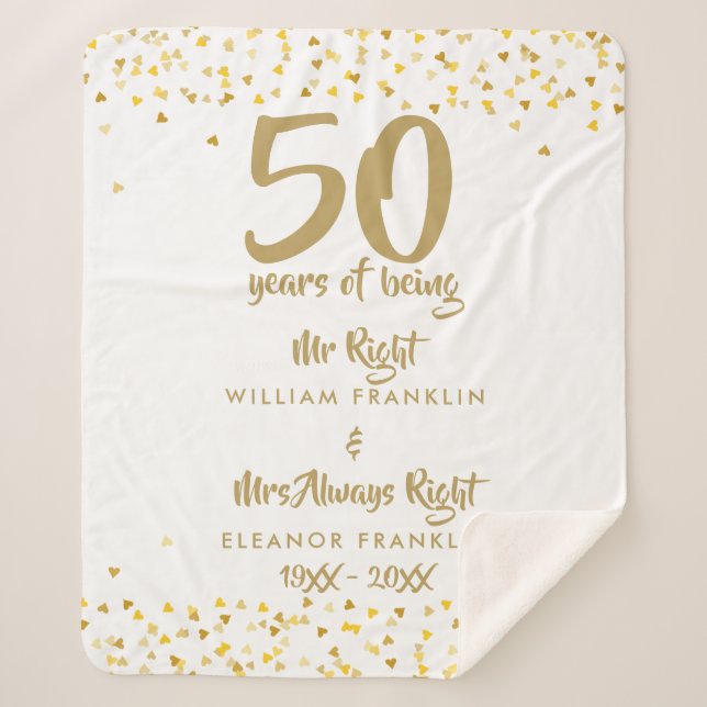 50th Golden Wedding Anniversary Mr Mrs Right Fun Sherpa Blanket (Front)