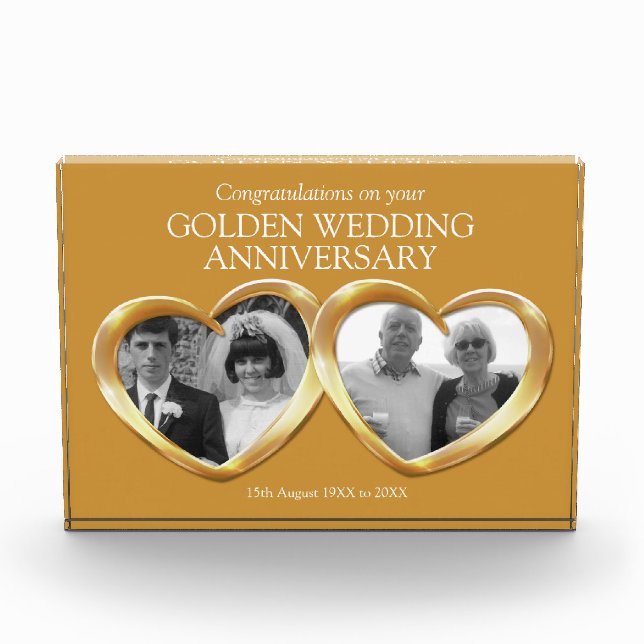 50th golden wedding anniversary now and then acrylic award (Front)