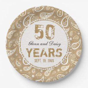 50th Golden Wedding Anniversary Paisley Pattern Paper Plates