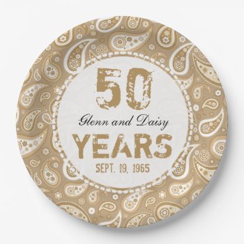 50th Golden Wedding Anniversary Paisley Pattern Paper Plates by DuchessOfWeedlawn at Zazzle