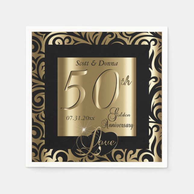 50th Golden Wedding Anniversary Paper Napkins (Front)
