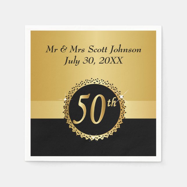 50th Golden Wedding Anniversary Paper Napkins (Front)
